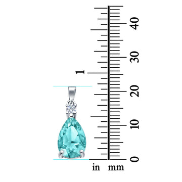 Pear Shape Simulated Paraiba Tourmaline CZ 925 Sterling Silver Charm Pendant (21.5mm)